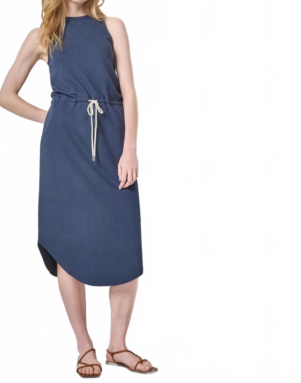 NEW LILLA P women's terry shirttail midi dress in navy